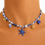 Collar Azul de Tela con Charms Marinos | Colección Cascais